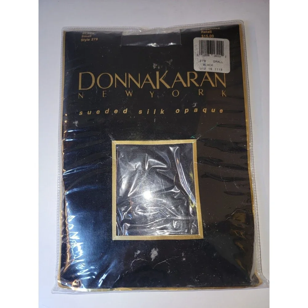 Vintage Donna Karan New York Sueded Silk Opaque Tights Small Black Style 279